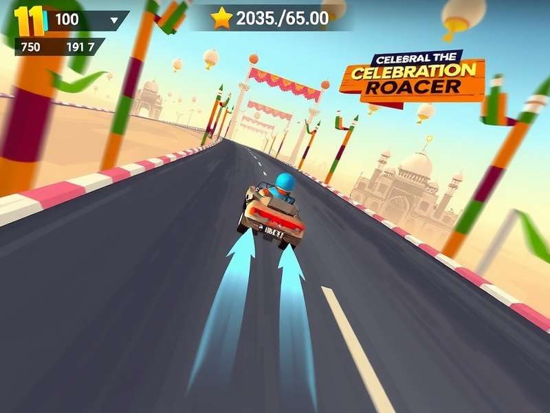 Celebration Racer gameplay screenshot showing Indian festival theme